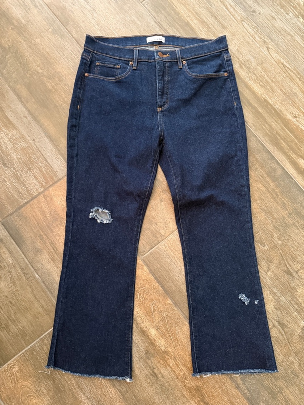 LOFT Dark Indigo The Boot Cropped Jeans with Frayed Hem